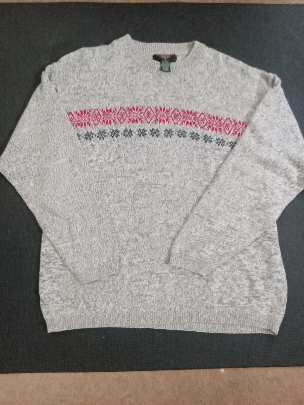 American Outpost Men's Gray Crewneck Sweater Gray Red  Black Ramie Knit Sz XL